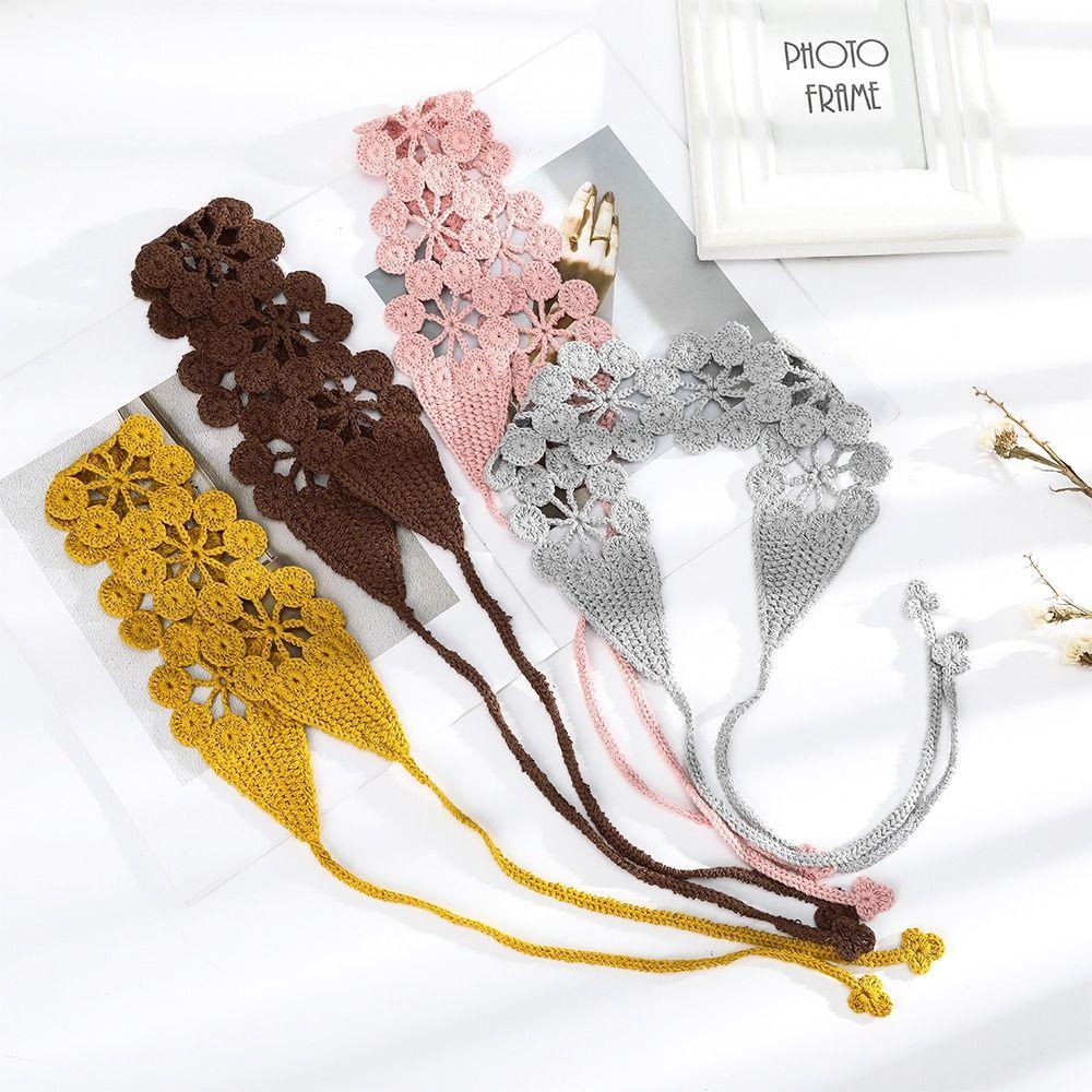 Băng Đô Cài Tóc Đan Móc Màu Trơn Họa Tiết Hoa Phong Cách Bohemian Dễ Thương Cho Nữ