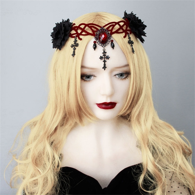 Băng Đô Cài Tóc Hình Vương Miện Đính Hoa Phong Cách Lolita Cho Nữ