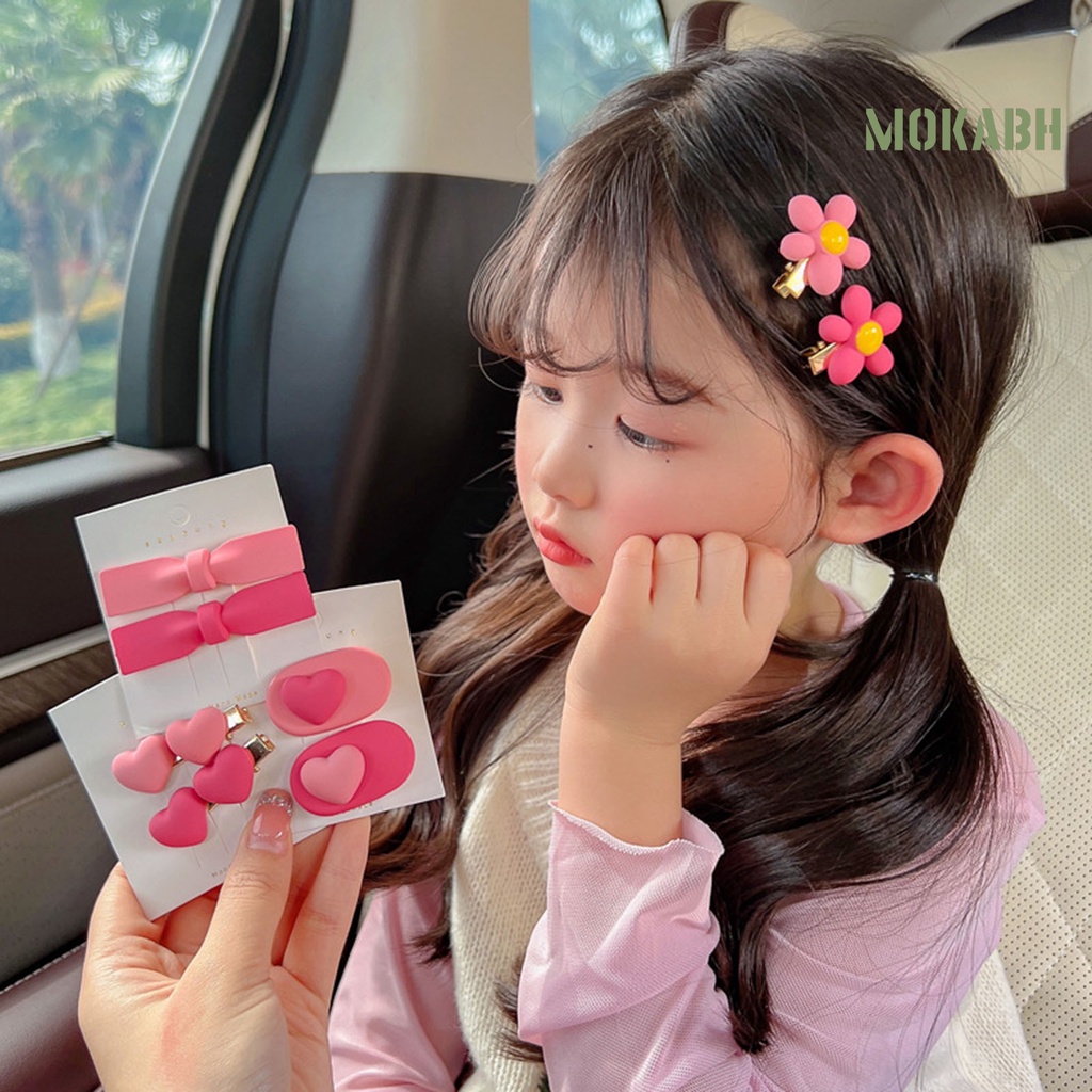 1 Cặp Kẹp Tóc Nhựa Họa Tiết Hoa / Trái Tim / Nơ Bằng Kim Loại Dễ Thương