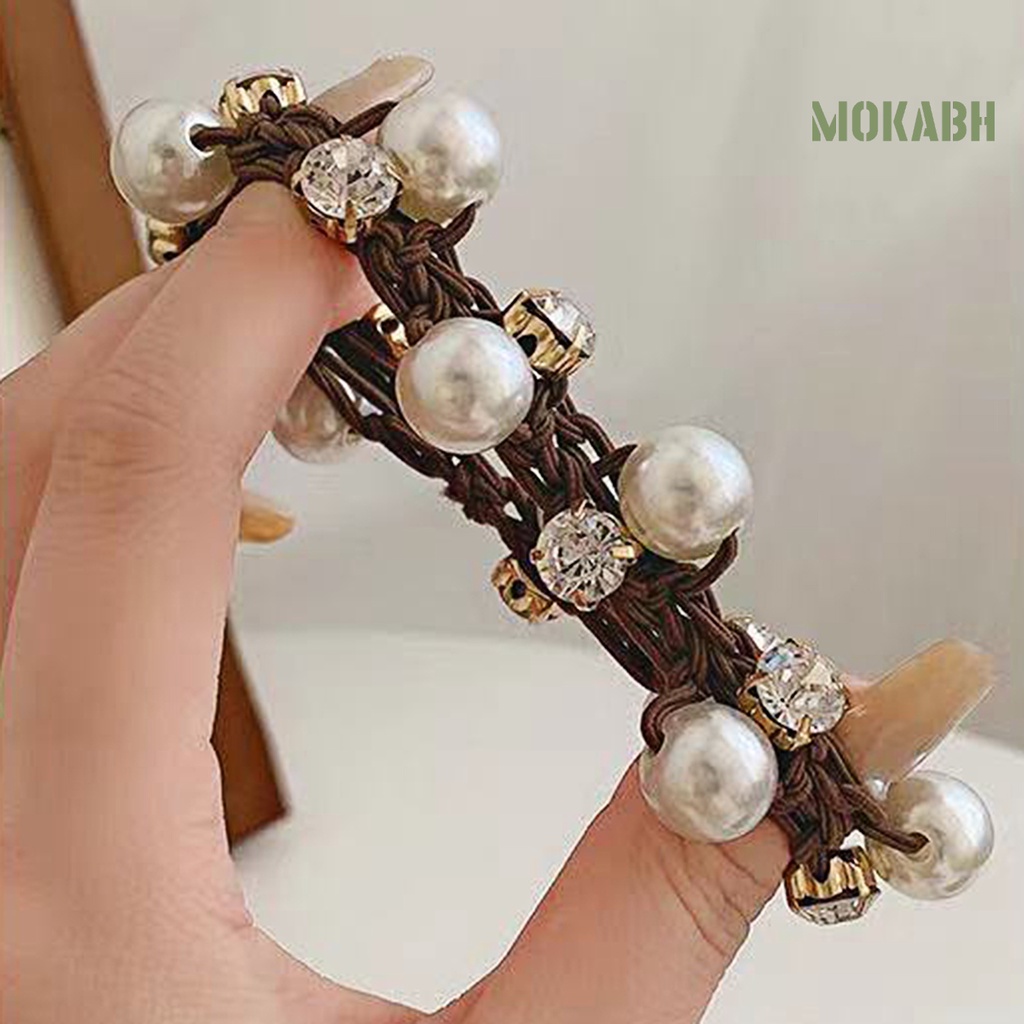 Dây Buộc Tóc Co Giãn Đính Ngọc Trai Giả Lấp Lánh Phong Cách Hàn Quốc