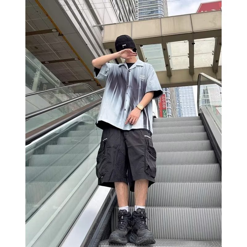 Áo Sơ Mi Tay Ngắn Dáng Rộng Nhuộm Màu Độc Đáo Cỡ Lớn 150kg Thời Trang Cá Tính Cho Nam