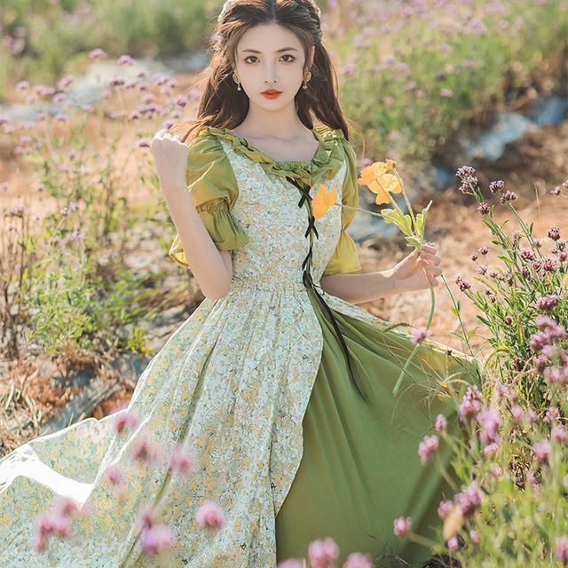 Hàng Mới Về Đầm Cotton Lanh Sơn Dầu Eo Hẹp Giả Hai Mảnh Phong Cách Retro Pháp 2023 Hàng Mới