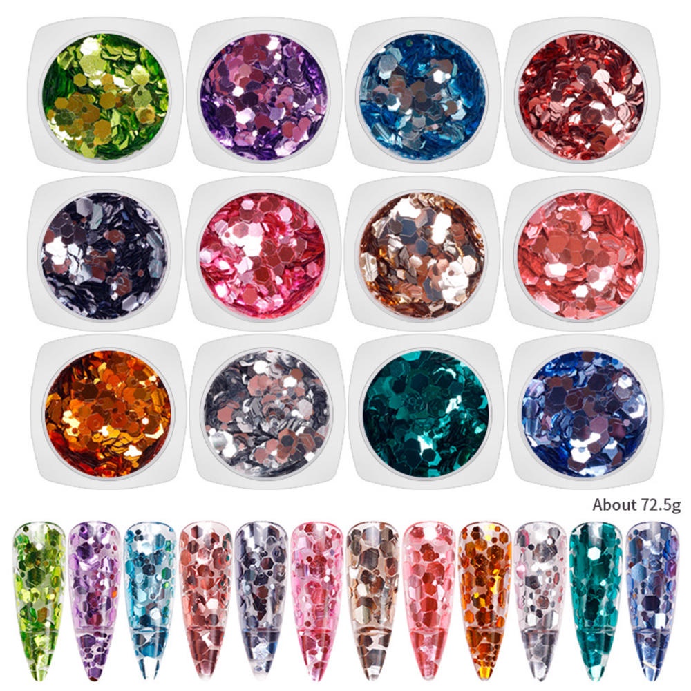 Set 12 Hộp Phụ Kiện Kim Tuyến Lấp Lánh Trang Trí Móng Tay Nghệ Thuật Kèm Hộp Đựng