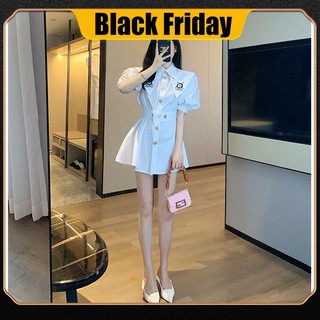 French high-end fragrance polo collar bubble sleeve shirt dress 2022 new women's summer skirt