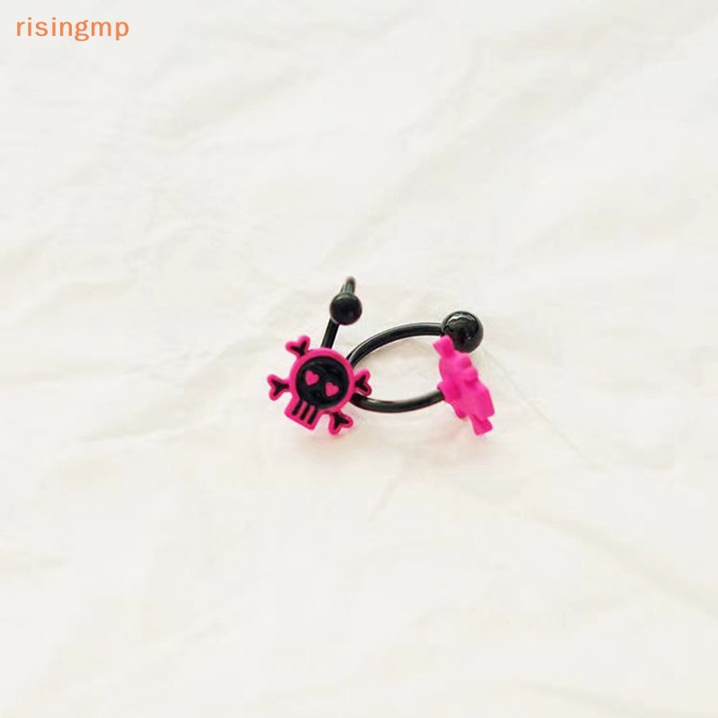 [risingmp] Nhẫn Xỏ Mũi / Môi / Lưỡi Hình Đầu Lâu Màu Hồng Đen Phong Cách Punk