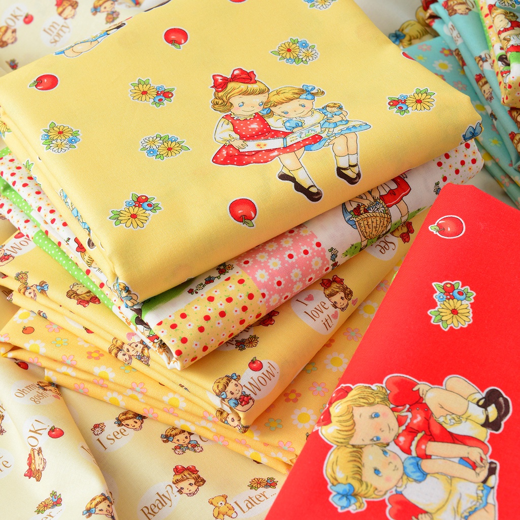 Vải Cotton Họa Tiết Trái Dâu Hoạt Hình Dễ Thương Dùng May Vá DIY