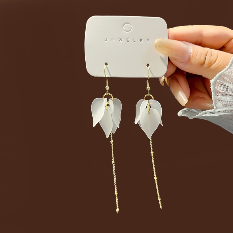 Bông Tai Hình Hoa Bằng Acrylic Phối Dây Xích Tua Rua Phong Cách Hàn Quốc Sang Trọng