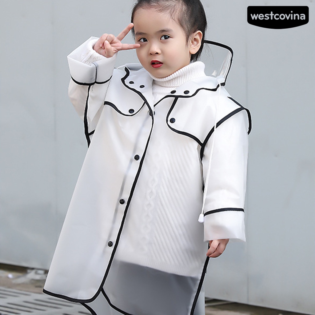 [COD]☁Áo Mưa EVA Trong Suốt Có Mũ Trùm Phối Dây Rút Chống Thấm Nước Dành Cho Trẻ Em