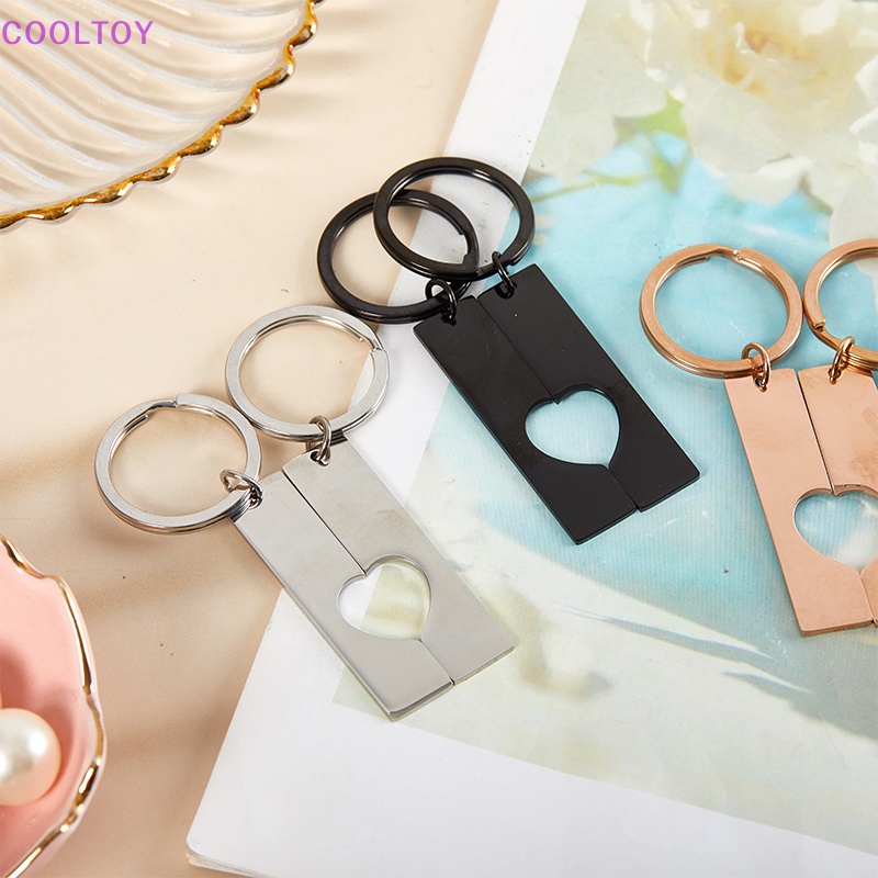 Set 2 Móc Khóa Ghép Hình Trái Tim Bằng Thép Không Gỉ Mặt Kính Độ Bóng Cao