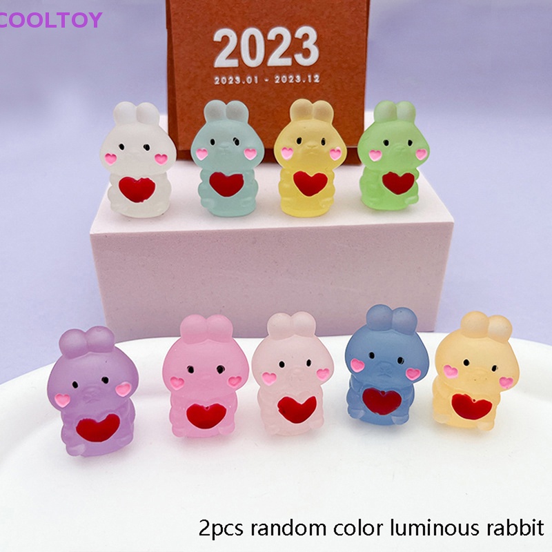 Cooltoy Bộ 2 Tượng Thỏ Hoạt Hình Mini Phát Sáng Trong Đêm Bằng Nhựa Resin