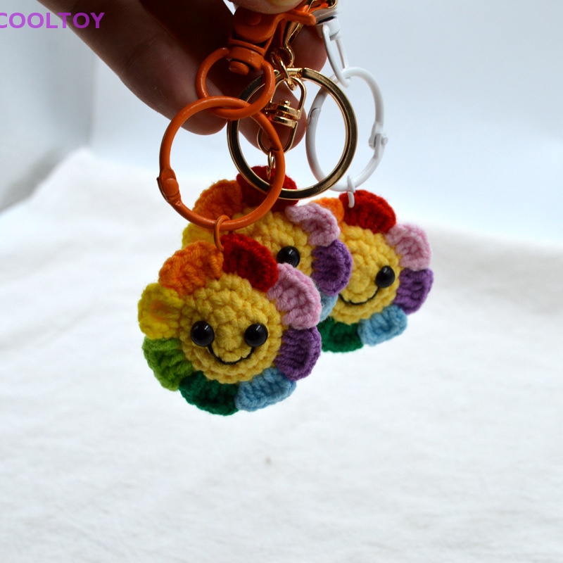 Cooltoy Móc Chìa Khóa Xe Hơi / Túi Xách Hình Hoa Hướng Dương Mặt Cười Mặt Cười Đan Móc Thủ Công Dễ Thương