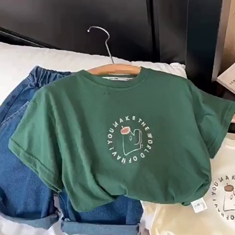 MNGRL Áo Thun Cotton Mỏng Tay Ngắn Màu Trơn Phong Cách Hàn Quốc Thời Trang Mùa Hè Cho Bé Gái Bé Trai