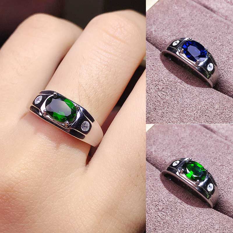 Nhẫn Cưới Thép Titan Đính Đá Zircon Màu Xanh Dương / Xanh Lá Đơn Giản Thời Trang Punk Cho Nam