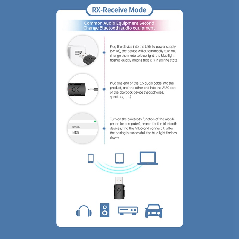 Thiết Bị Truyền Nhận Tín Hiệu Bluetooth 5.2 5 Trong 1 Giắc Cắm 3.5mm Aux A2Dp Cho Xe Hơi