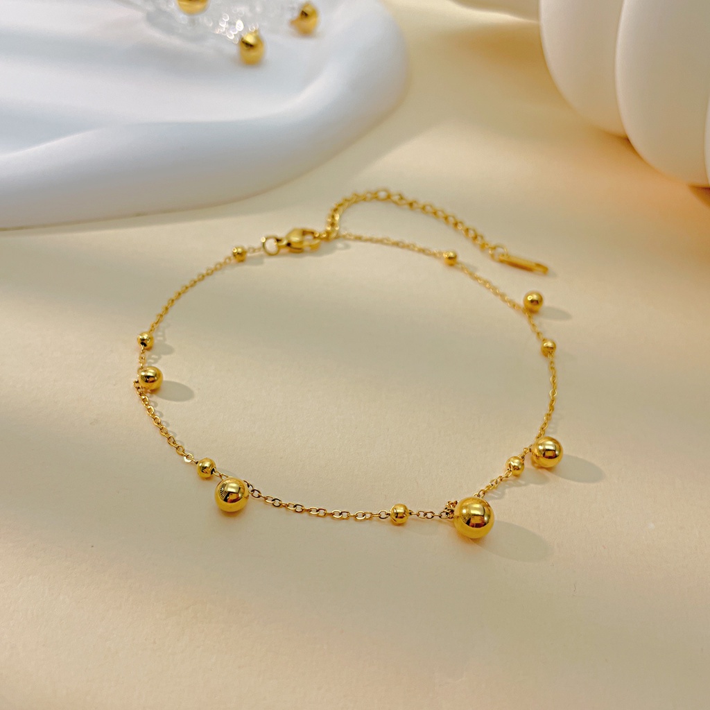 Lắc Chân Thép Titan Đính Hạt Đơn Giản Đa Năng Phong Cách Hàn Quốc Mới Cho Nữ