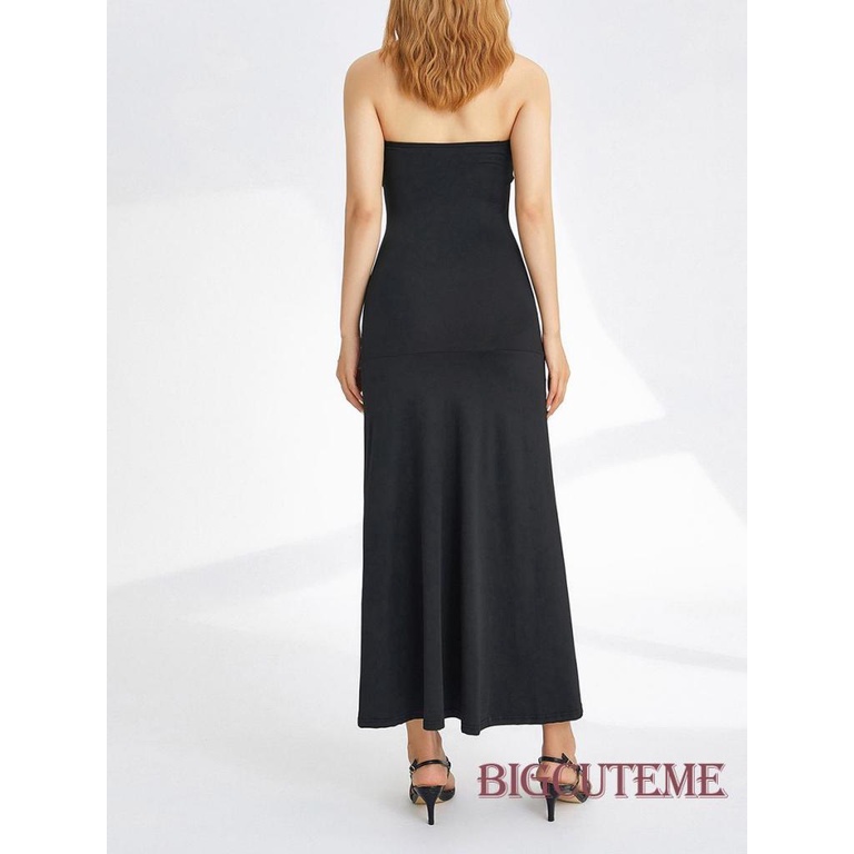 Đầm Hai Dây Mùa Xuân Hè Xếp Ly Màu Sắc Trơn Cổ Yếm Không Tay Cho Nữ