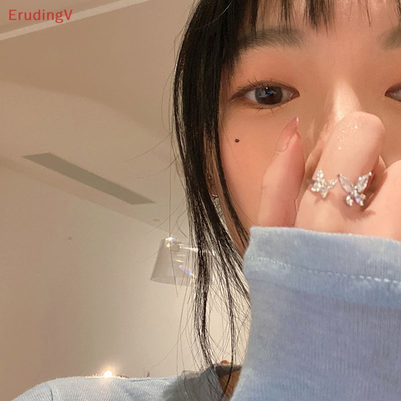 [ErudingV] Nhẫn Hình Bướm Bằng Hợp Kim Lấp Lánh Có Thể Điều Chỉnh Thời Trang Hàn Quốc Cho Nữ [Mới]