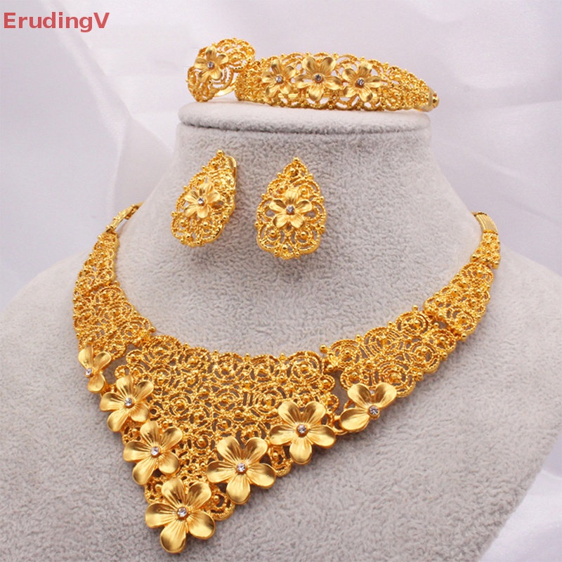 [ErudingV] Bộ Trang Sức Vòng cổ / Bông Tai / Nhẫn / Vòng Tay Màu Vàng Đồng Châu Phi Lớn Cho Nữ [Mới]