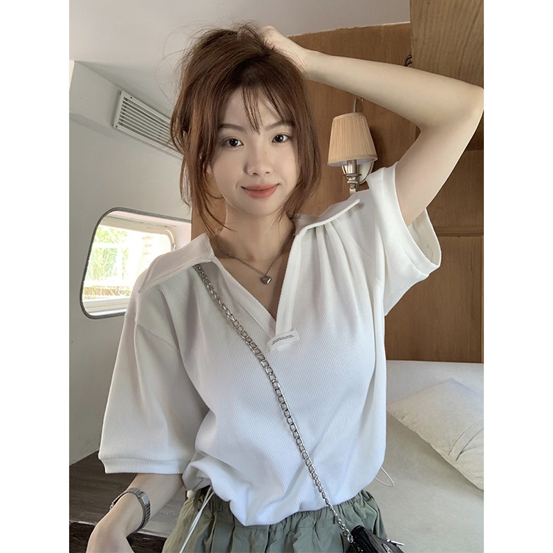 Áo Thun Polo Tay Ngắn Chất Liệu Cotton Phong Cách Hàn Quốc Thời Trang Cho Nữ