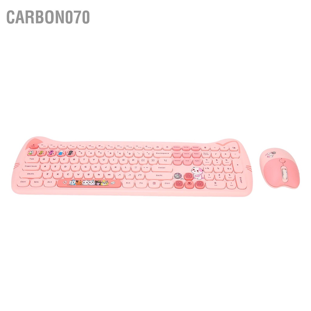Carbon070 Combo Chuột Bàn Phím Không Dây 2.4GHz Màu Tương Phản Dễ Thương 110 Keycaps Tròn Và Cho Nữ Sinh Văn Phòng