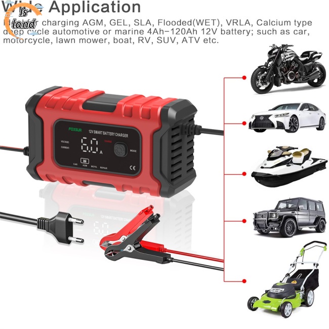 Bộ Sạc Pin Thông Minh Tự Động 12v 6a Có Màn Hình Led Hiển Thị Kỹ Thuật Số Cho Xe Hơi / Xe Máy