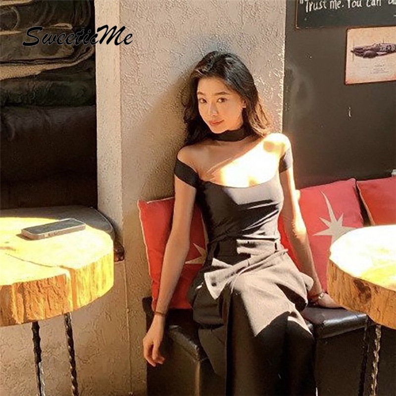 Áo Liền Quần Tay Dài Cổ Tròn Dáng Ôm Phối Màu Tương Phản Thời Trang 2023 Dành Cho Bạn Nữ