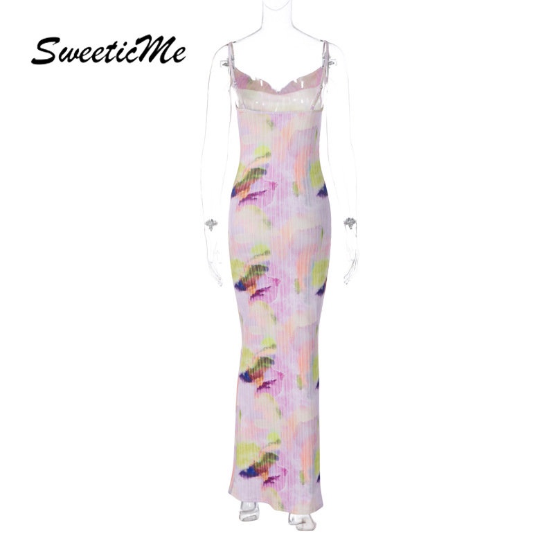 Đầm Hai Dây Hở Lưng Dáng Ôm In Họa Tiết Thời Trang 2023 Quyến Rũ Cho Nữ