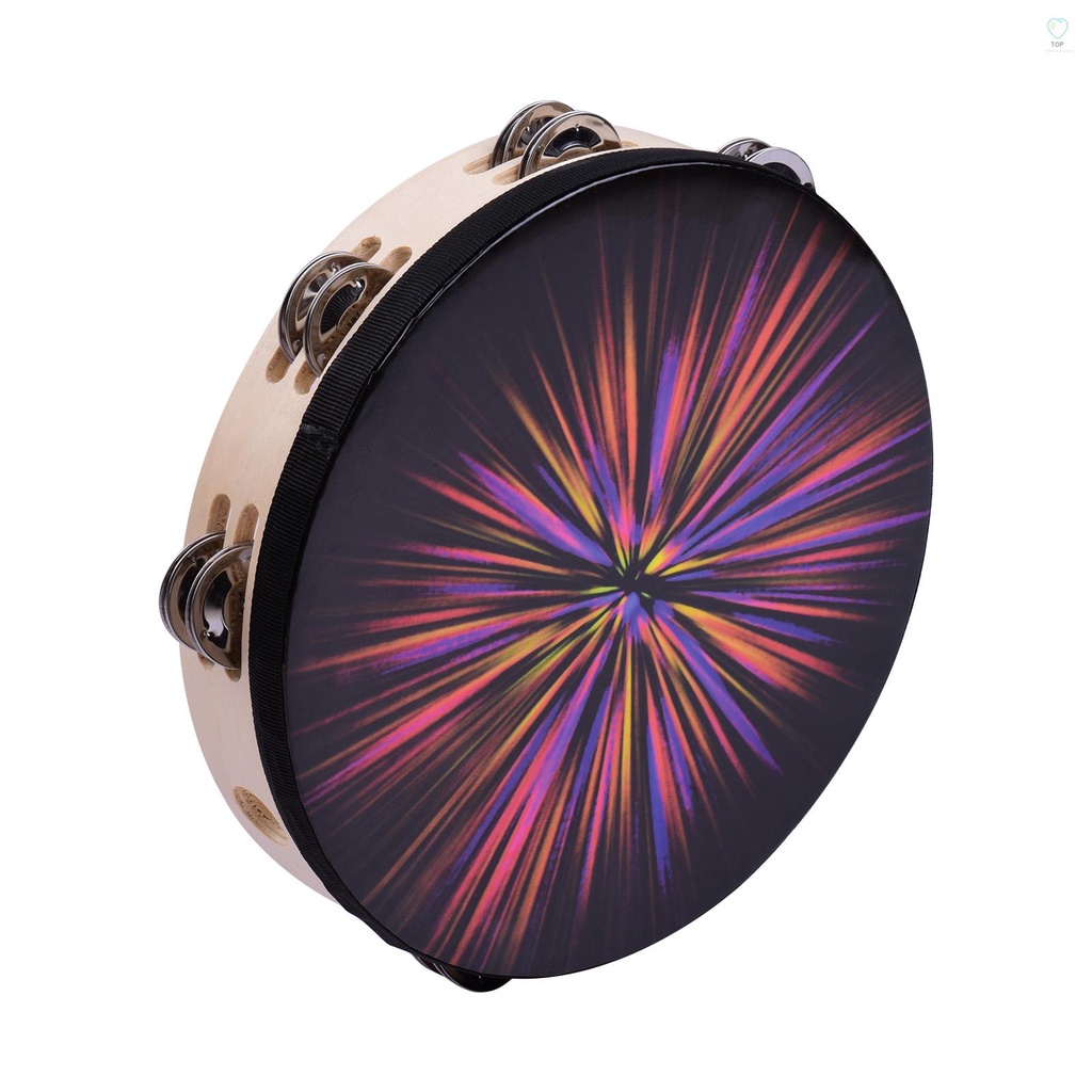 Trống Tambourine Cầm Tay Bằng Gỗ 10 Inch Với Hàng Rào Phản Quang