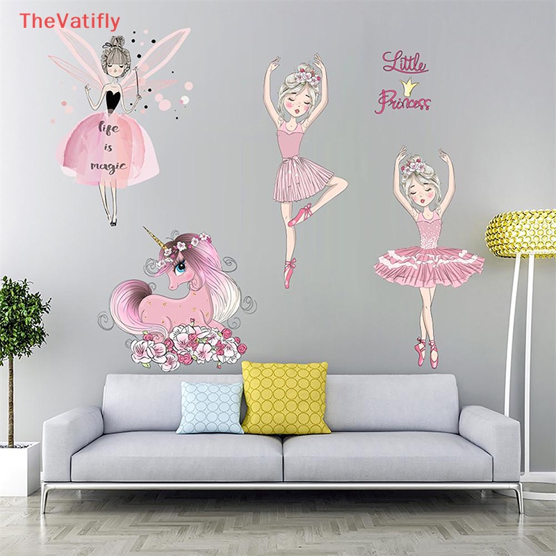 [Thevalifly] Sticker Dán Tường Phòng Bé Gái Múa Ba Lê Hoạt Hình Có Thể Tháo Rời