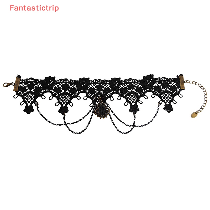 [Fantastictrip] Vòng Cổ Choker Ren Đính Hạt Và Tua Rua Phong Cách Punk Gothic Cổ Điển Kiểu Dáng Mới