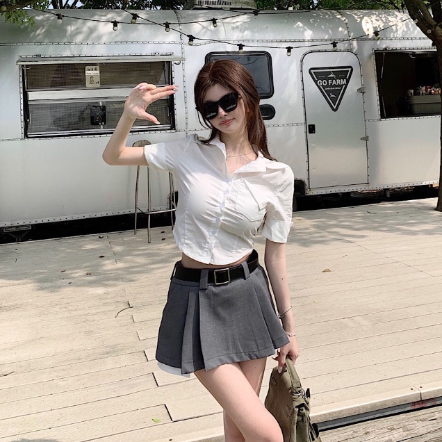 Cozok Áo Sơ Mi Ngắn Tay Dáng Ôm Chiết Eo Thời Trang Dành Cho Nữ