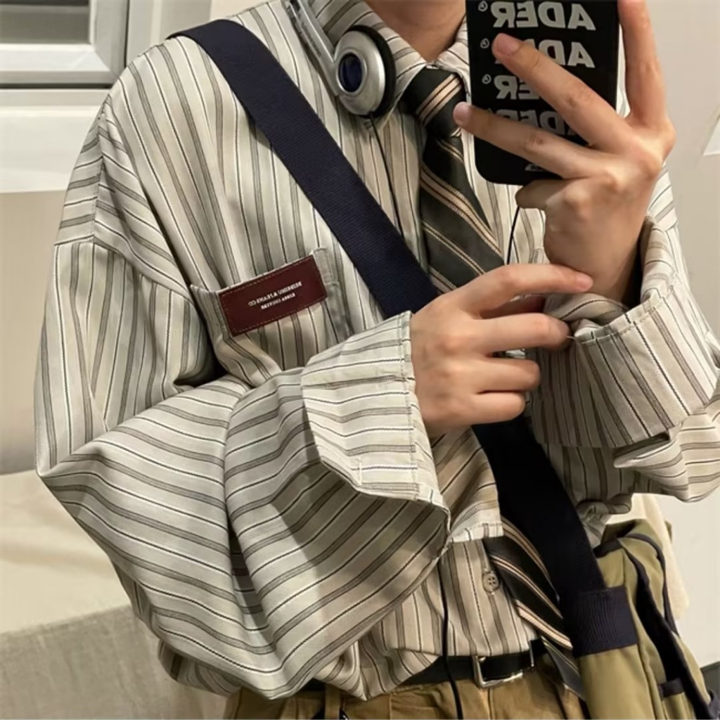 Cao Cấp Nam  Áo Nam  Trẻ Trung  Hàn Quốc  Bigsizenam Cotton Áo Sơ Mi  Màu Be Phom Rộng Không Nhăn Áo Sơ Mi Nam Hoạ Tiết Dài Tay