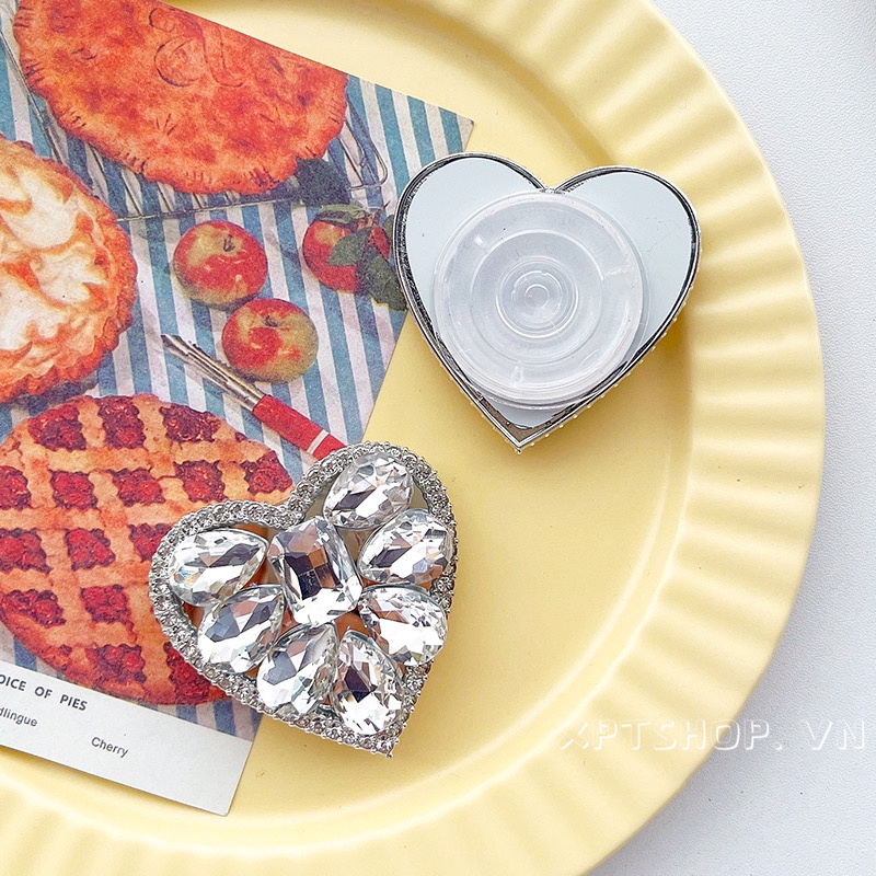 Giá Đỡ Điện Thoại Đính Đá Hình Trái Tim Thời Trang Chống Rơi