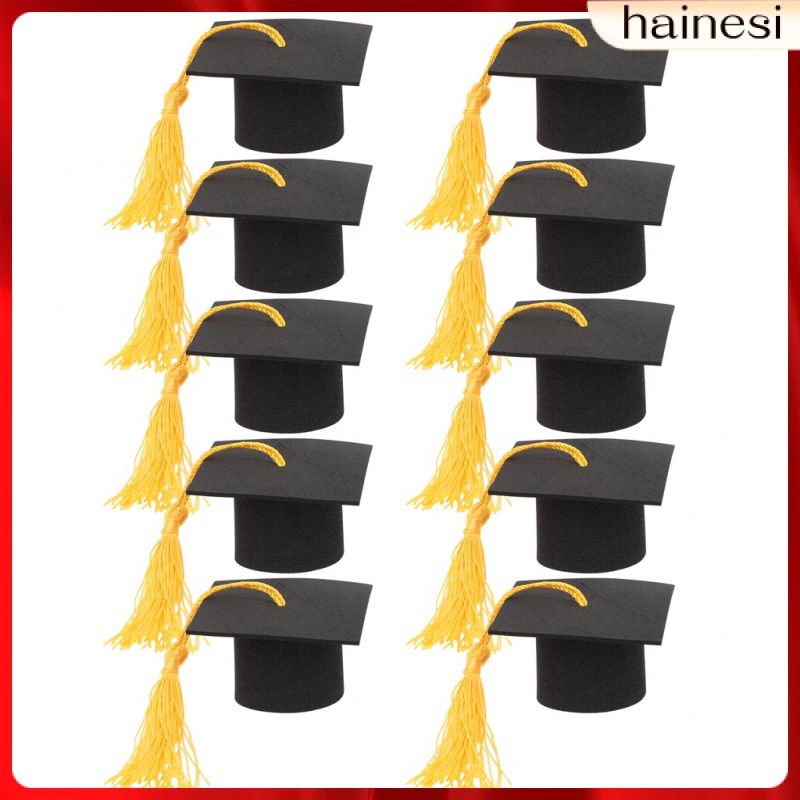 Set 10 Nón Tốt Nghiệp Mini Bằng Nhựa Màu Đen Dùng Để Trang Trí Bánh Cupcake
