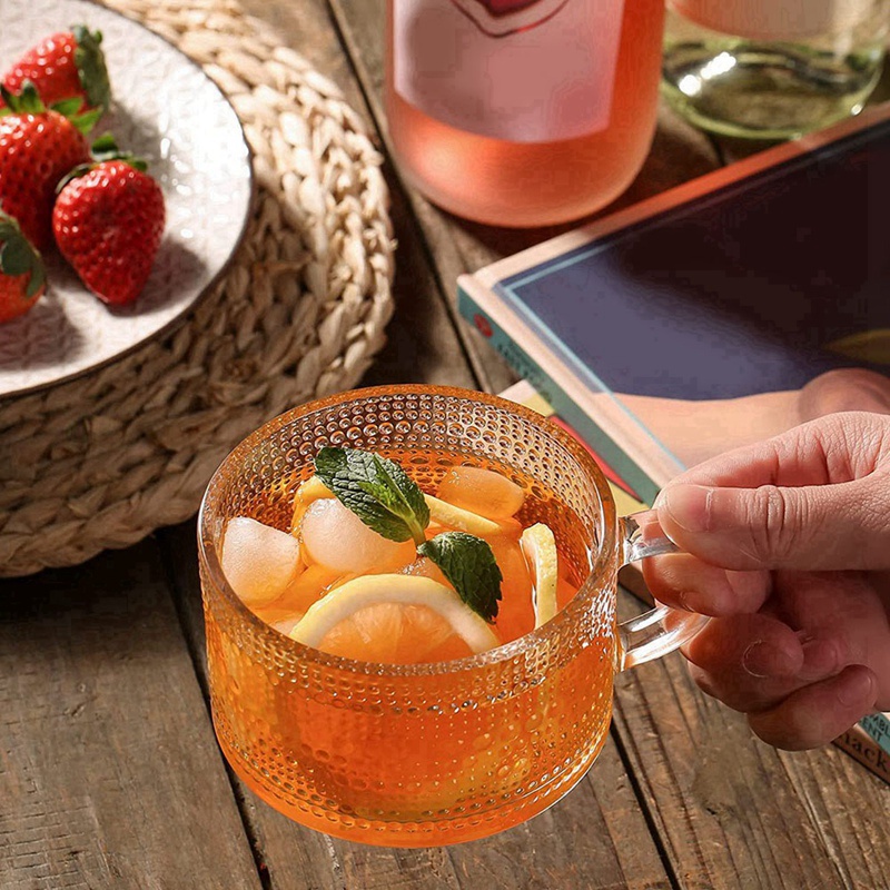 Cốc Uống Cà Phê Bằng Thủy Tinh Dập Nổi Họa Tiết Cổ Điển Có Tay Cầm Có Thể Xếp Chồng Lên Nhau