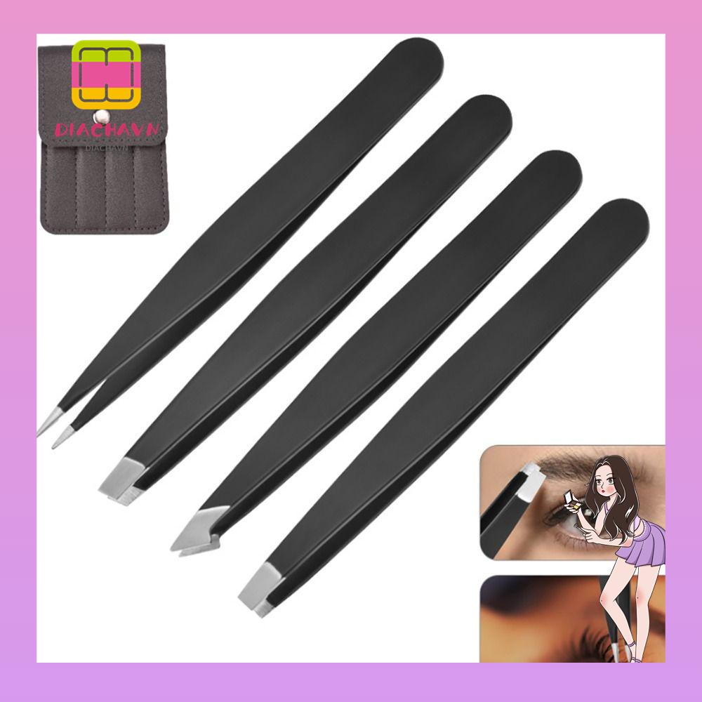 Set 4 Nhíp Tỉa Lông Mày / Lông Mi Giả Bằng Thép Không Gỉ Tiện Dụng