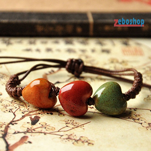 Vòng Tay Bện Dây Phối Gốm Tự Nhiên Phong Cách Bohemia Độc Đáo