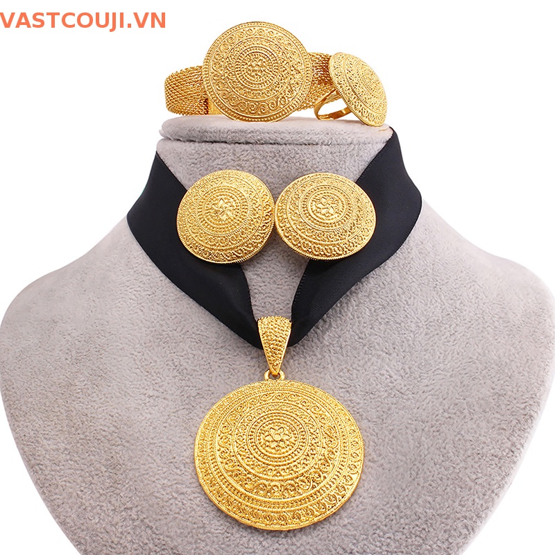 Bộ Trang Sức Gồm Vòng cổ / Bông Tai / Nhẫn / Vòng Tay Màu Vàng Đồng Cỡ Lớn Phong Cách Châu Phi Thời Trang