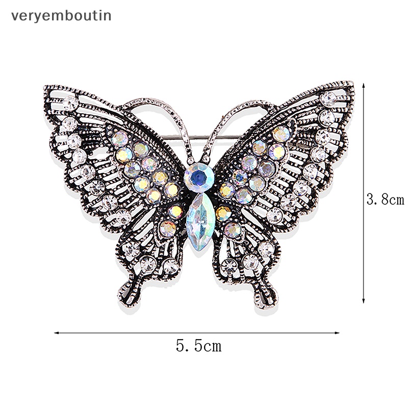 Ghim Cài Áo Hình Bướm Rỗng Đính Đá Pha Lê Phong Cách Vintage Cho Nữ