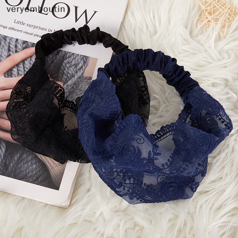 Băng Đô Cài Tóc Rửa Mặt Bằng Vải Ren Trắng Thêu Họa Tiết Đơn Giản Thoáng Khí Thời Trang