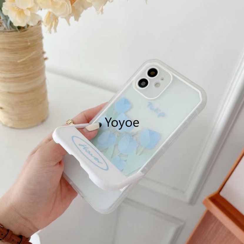 Ốp Điện Thoại Túi Khí Trong Suốt Có Giá Đỡ Hình Hoa Tulip / Thỏ Cho iPhone 14 13 12 11 Pro Xs Max X Xr 7 8 Plus Se