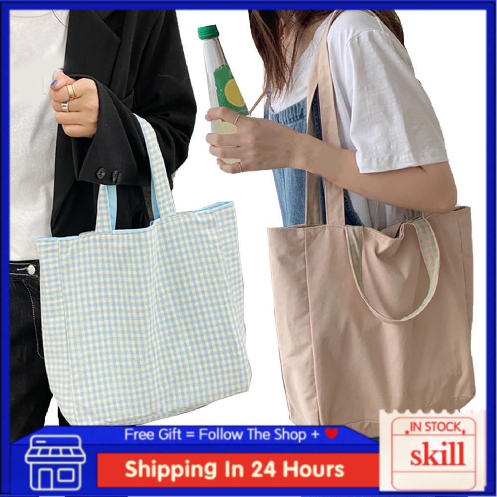 Skill Canvas  Stylish Shoulder Bag Soft Simple Double Sided Elegant for Women Shopping
