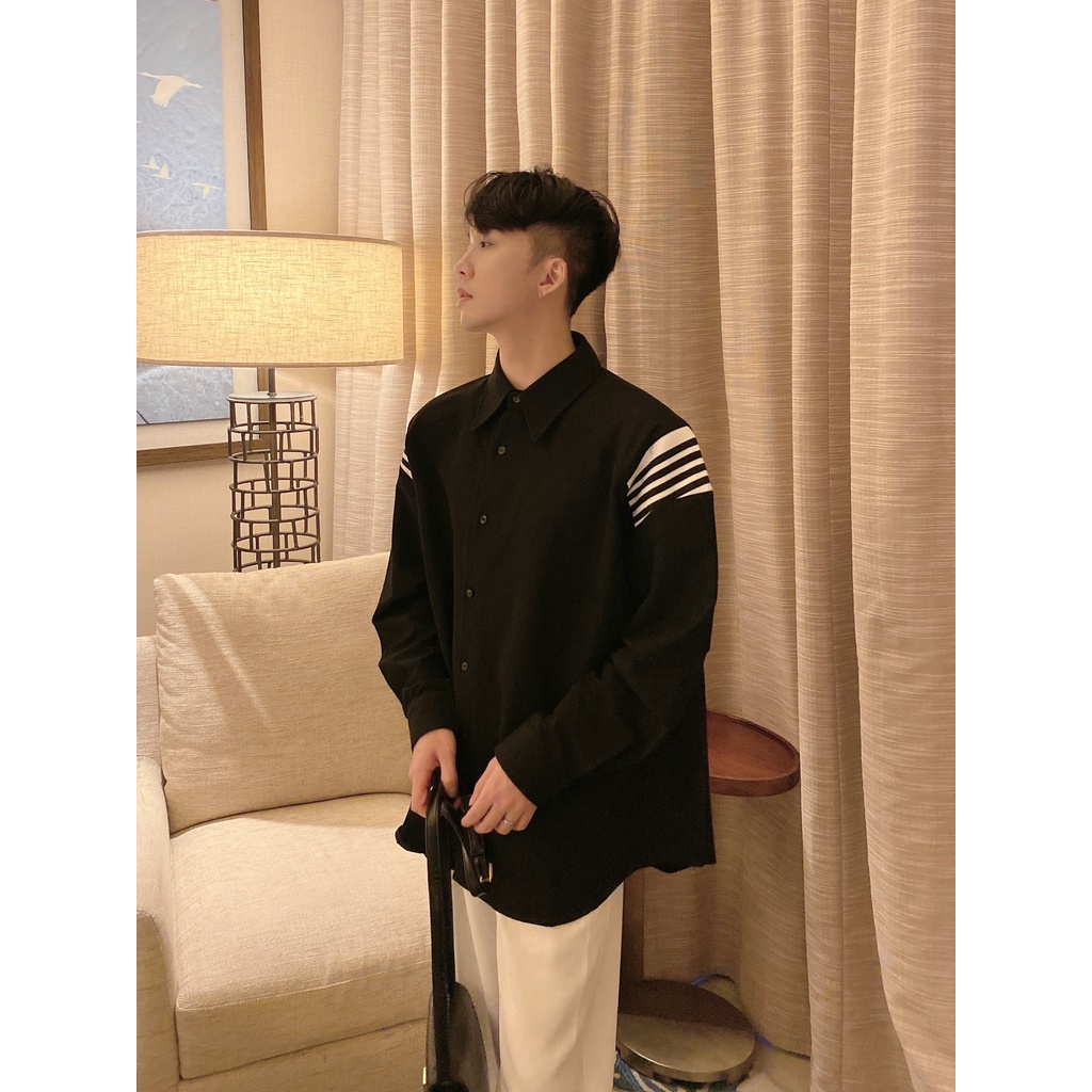 Áo Sơ Mi Dài Tay Dáng Rộng Họa Tiết Kẻ Sọc Thời Trang Thu Đông Hàn Quốc Mới Cho Nam