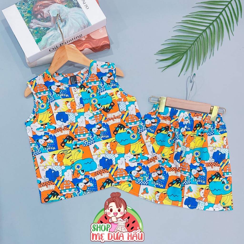 Bộ tole lanh bé trai Quỳnh Anh mặc nhà sát nách size 10-45kg shop mẹ dưa hấu