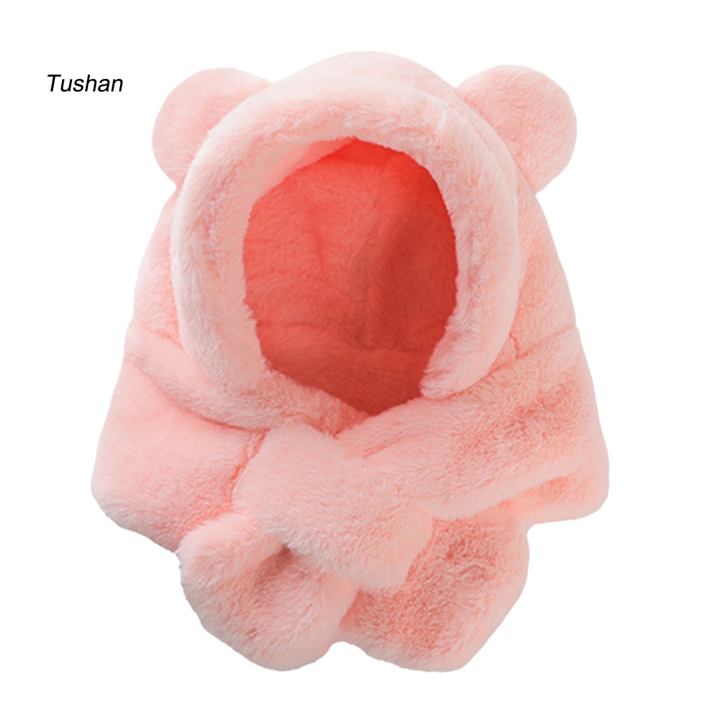 Mũ Flannel Dày Dặn Mềm Mại Màu Trơn Kèm Khăn Choàng Cổ Giữ Ấm Mùa Đông Cho Bé