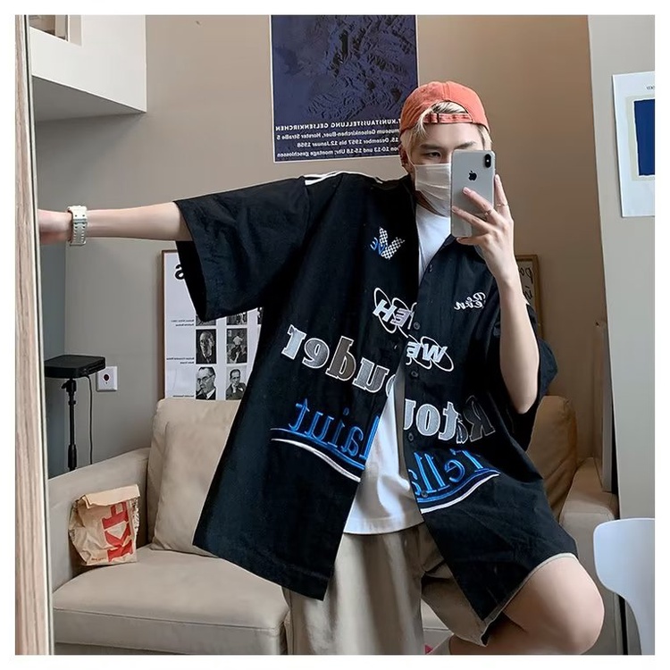 Áo Sơ Mi Ngắn Tay Oversize Dễ Phối Đồ Phong Cách Đường Phố Mới Cho Nam