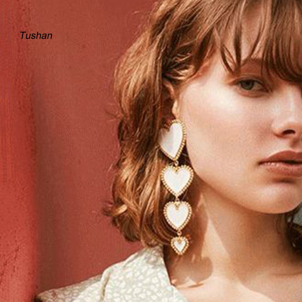 Bông Tai Dáng Dài Hình Trái Tim Nhiều Kiểu Dáng Ngọt Ngào Cho Nữ