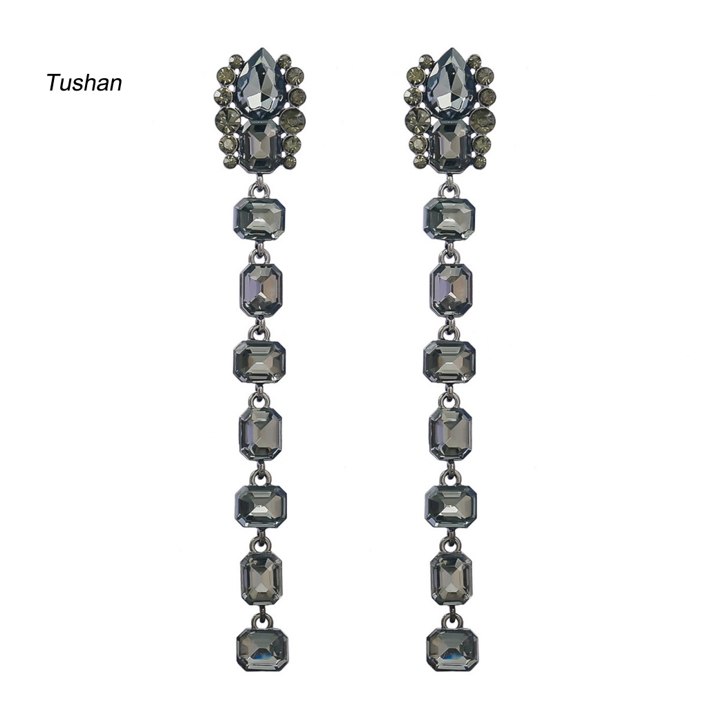 1 Đôi Bông Tai Hình Học Dáng Dài Đính Đá Nhiều Màu Thời Trang