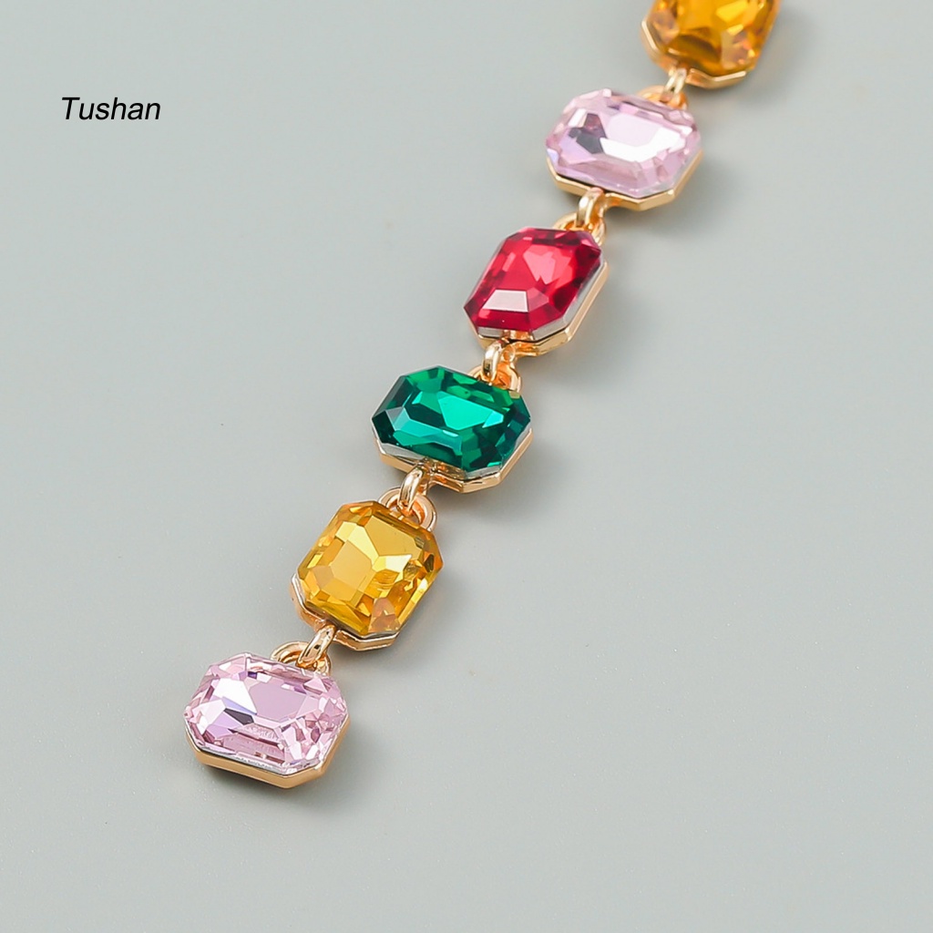 1 Đôi Bông Tai Hình Học Dáng Dài Đính Đá Nhiều Màu Thời Trang