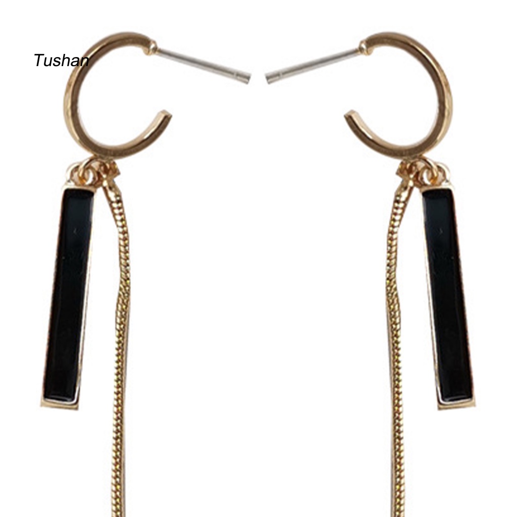 1 Đôi Bông Tai Dáng Dài Viền Lá Tua Rua Màu Sắc Tương Phản Phong Cách Cổ Điển Thời Trang